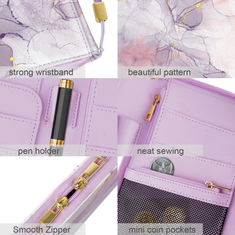 Simikol Family Passport Holder Wallet RFID Blocking Document Organizer PU Leather Mulit-purpose Travel Wallet Credit Cards Case for Women Men, Smokey Purple - Image 4